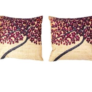 Flower Blossoms Woven Pillow Covers Set Purple Wine 12 Inch